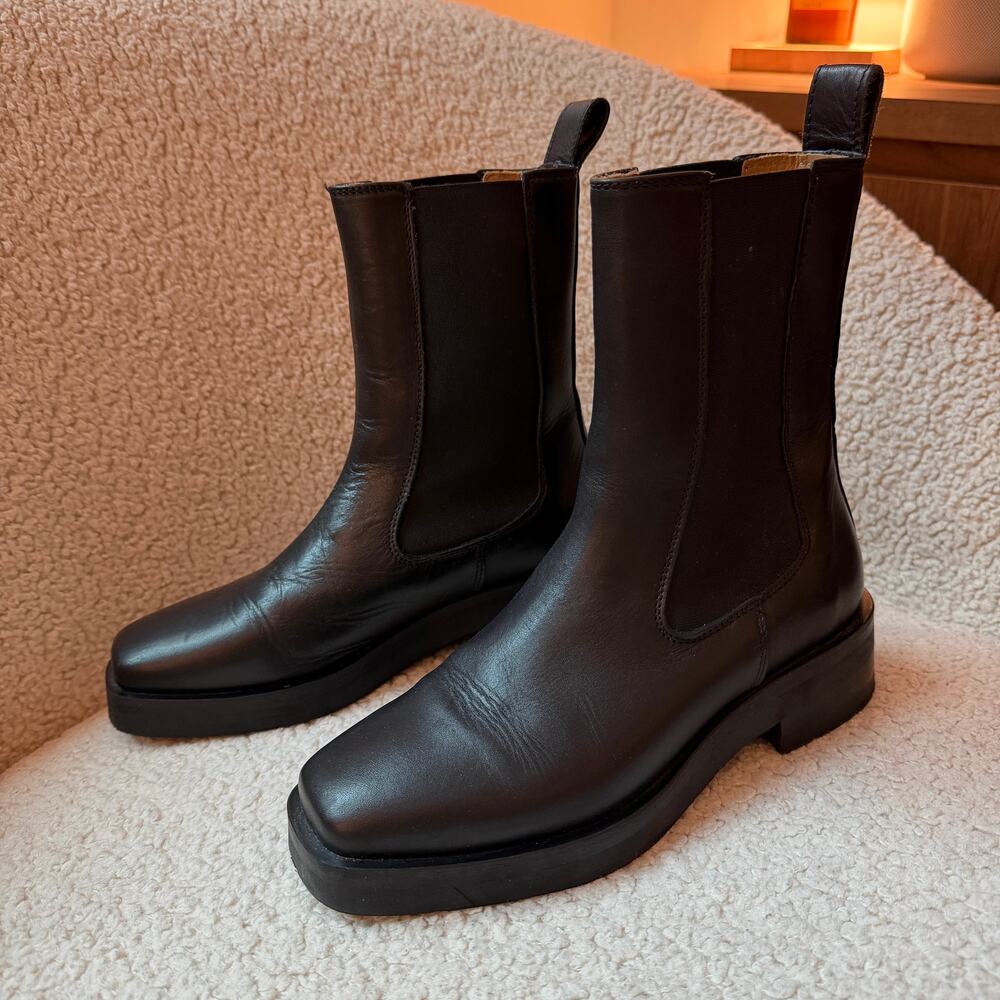 & Other Stories Womens Black Leather Ankle Boots Square Toe Size 6 US / EUR 37